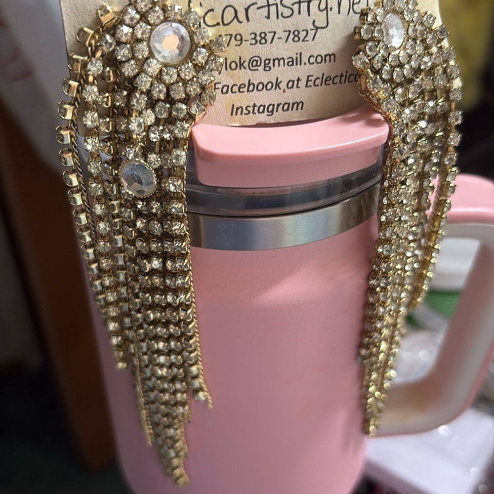 Gold Rhinestone Statement Earrings - image 2